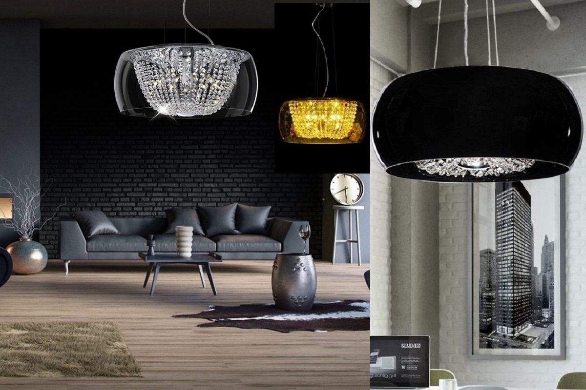 Lampadario moderno in vetro nero e cristallo adatto arredare la cucina Lampadario pendente
