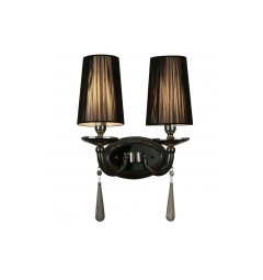Applique lampada da parete muro classico in metallo, tessuto e cristalo con due punti di luce Fabione W2 colore Nero