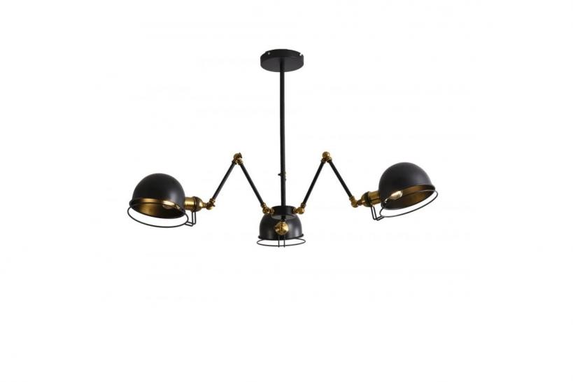 Lampada a sospensione in stile industriale vintage con 3 punti luce di metallo colore nero VALMONTI W3