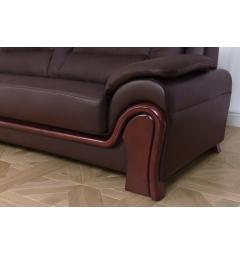divano con elementi in legno lucidato marrone 3 posti imbottito in pelle