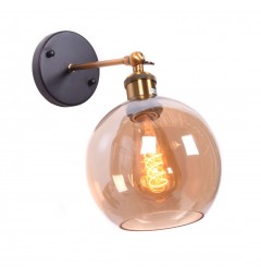 Applique lampada da parete da muro stile industriale design vintage in vetro a sfera colore ambra Navarro