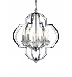 Lampadario a sospensione in stile classico vintage 8 punti luce con cristallo e metallo cromato CESARO W8