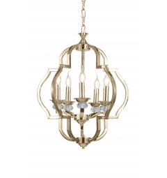 Lampadario a sospensione in stile classico vintage 5 punti luce con cristallo e metallo colore oro CESARO W5