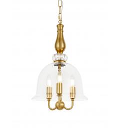 Lampada a sospensione moderno di design in ottone e vetro trasparente forma campana con tre luci MILEO W3