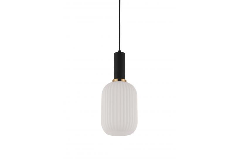 Lampada a sospensione moderno di design in vetro colore bianco, attacco al soffitto in metallo colore nero RICO