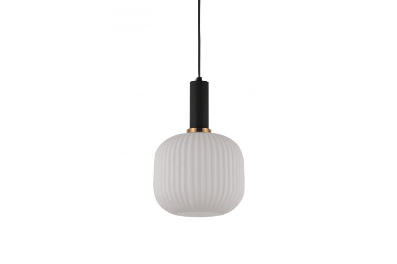 Lampada a sospensione moderno di design a sfera in vetro colore bianco, attacco al soffitto in metallo colore nero GATO