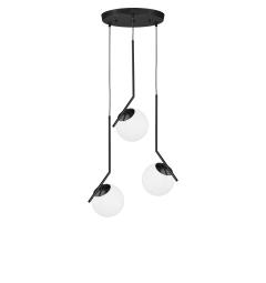 Lampada a sospensione di design con 3 sfere in vetro bianco SORENTO Nero