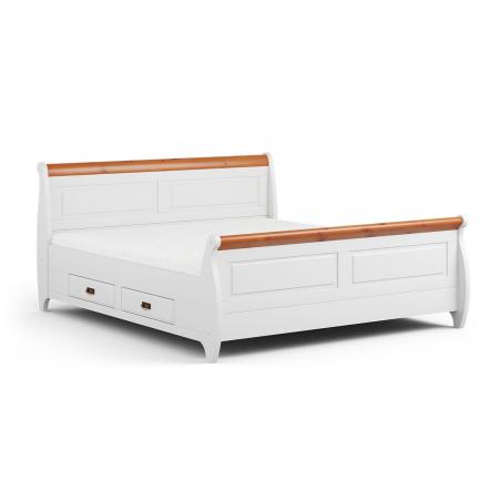 Letto legno massello shabby bianco 180x 200 cassettiera integrata