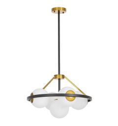 Lampadario con struttura in metallo nero e oro