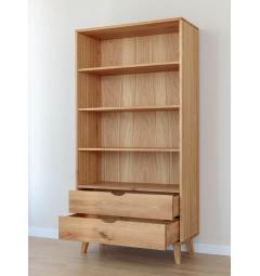 Libreria moderna in rovere oliato naturale massello con cassetti