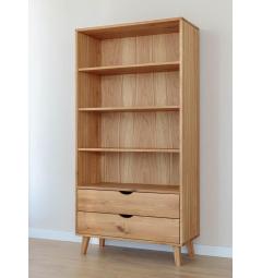 Libreria in rovere naturale massello con cassetti stile scandinavo