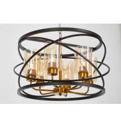 Lampadario a sospensione design industriale in metallo nero e ottone