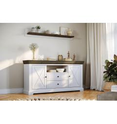 Credenza shabby country in pino massello bianca e tabacco