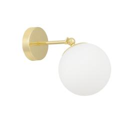 Lampada da parete con un punto luce a sfera in vetro bianco