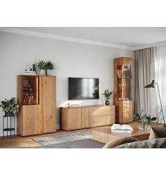 Porta TV moderno rovere naturale massello LED integrato