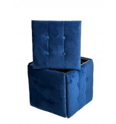 Cubo Pouf convertibile 5 in 1 velluto blu