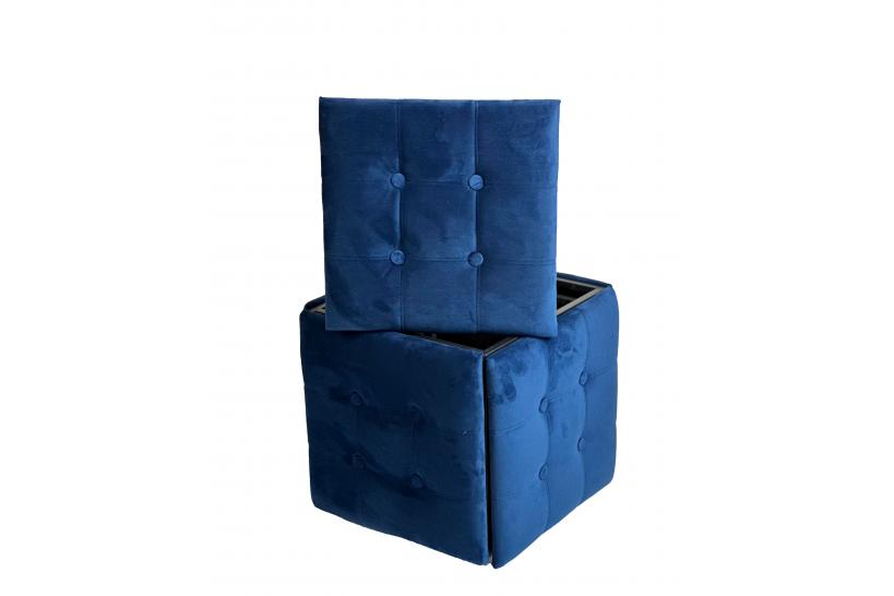 Cubo Pouf convertibile 5 in 1 velluto blu