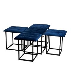 Cubo Pouf convertibile 5 in 1 velluto blu