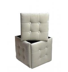 Cubo Pouf convertibile imbottito velluto beige chiaro