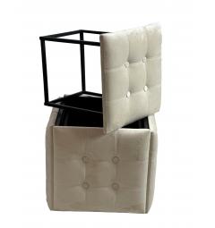 Cubo Pouf convertibile imbottito velluto beige chiaro