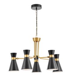 Lampadario a sospensione design industriale in metallo nero e oro