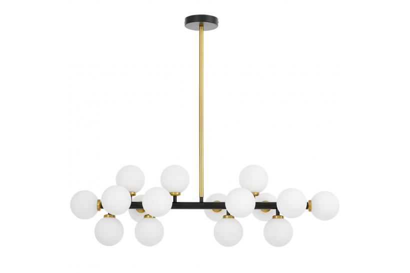 Lampadario a sospensione di design moderno 16 luci a sfere in vetro PETRICA W16 nero e ottone