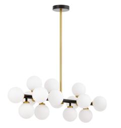 Lampadario a sospensione di design moderno 16 luci a sfere in vetro PETRICA W16 nero e ottone