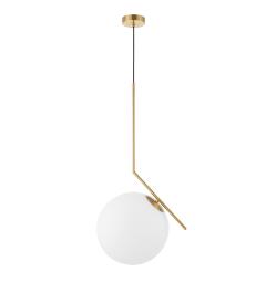 Lampadario a sospensione con sfera in vetro struttura ottone simil flos