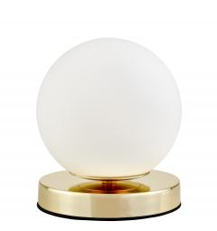 Lampada da tavolo struttura in metallo oro e sfera bianco opaco