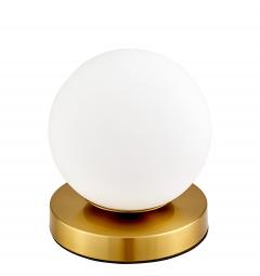 Lampada da tavolo struttura in metallo ottone e sfera bianco opaco