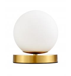 Lampada da tavolo struttura in metallo ottone e sfera bianco opaco