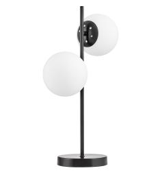 Lampada da tavolo in metallo nero e due paralumi in vetro bianco TESO W2