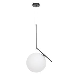 Lampadario a sospensione con sfera in vetro struttura nera simil flos