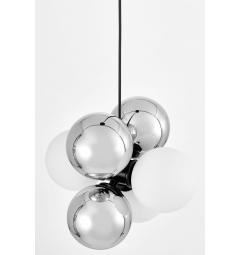 Lampada a sospensione con sfere in metallo bianco e argento struttura nera 20 punti luce design moderno