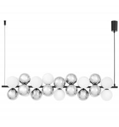 Lampadario a sospensione di design moderno 9 luci a sfere in vetro bianco e argento struttura in metallo nero