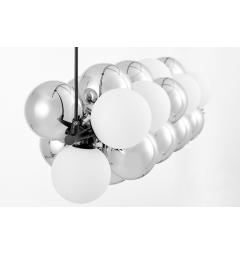 Lampadario a sospensione di design moderno 9 luci a sfere in vetro bianco e argento struttura in metallo nero