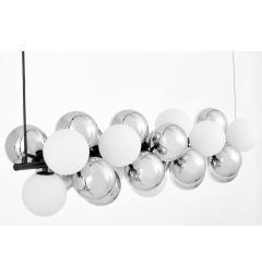 Lampadario a sospensione di design moderno 9 luci a sfere in vetro bianco e argento struttura in metallo nero