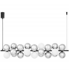 Lampadario a sospensione di design moderno 9 luci a sfere in vetro bianco e argento struttura in metallo nero