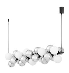 Lampadario a sospensione di design moderno 9 luci a sfere in vetro bianco e argento struttura in metallo nero