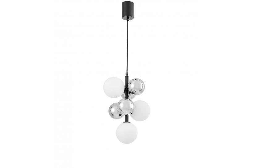 Lampadario a sospensione con 3 punti luce design moderno nero bianco e argento