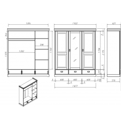 armadio shabby 3 ante specchio legno massello pino miele