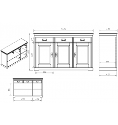 mobile buffet shabby toscano legno massello bianco top miele