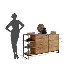 Mobile buffet con scaffale in legno naturale massello industrial