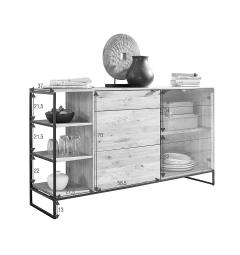 Mobile buffet con scaffale in legno naturale massello industrial