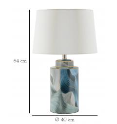 Lampada in ceramica azzurra dal design che richiama delle pennellate impreziosita da rifiniture