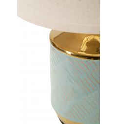 Lampada in ceramica celeste con rifiniture dorate dal design semplice