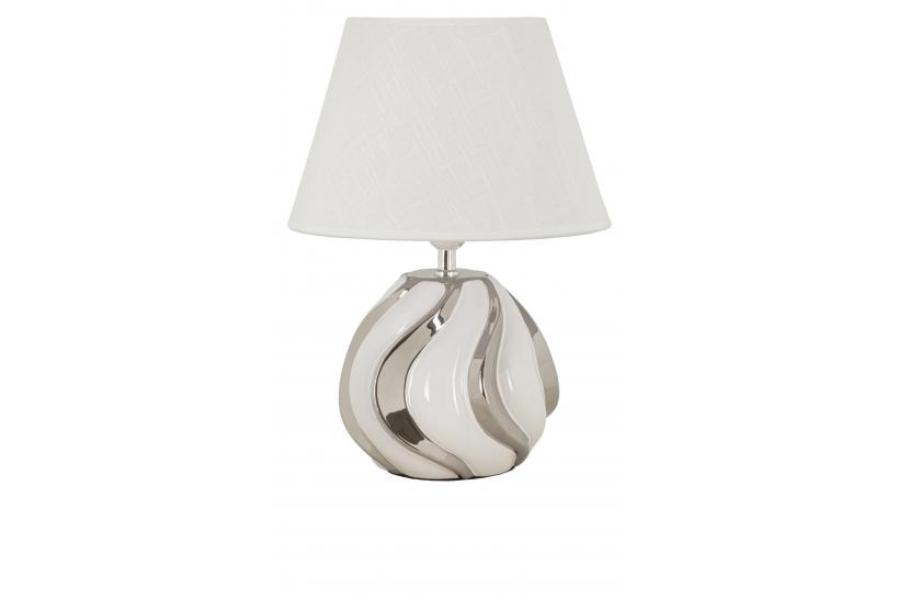 Lampada in ceramica bianca con rifiniture argentate  dal design semplice ed elegante