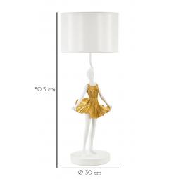 Lampada da tavolo in metallo e resina a forma di ballerina con elegante vestito dorato