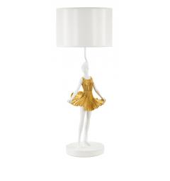 Lampada da tavolo in metallo e resina a forma di ballerina con elegante vestito dorato