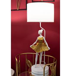 Lampada da tavolo in metallo e resina a forma di ballerina con elegante vestito dorato